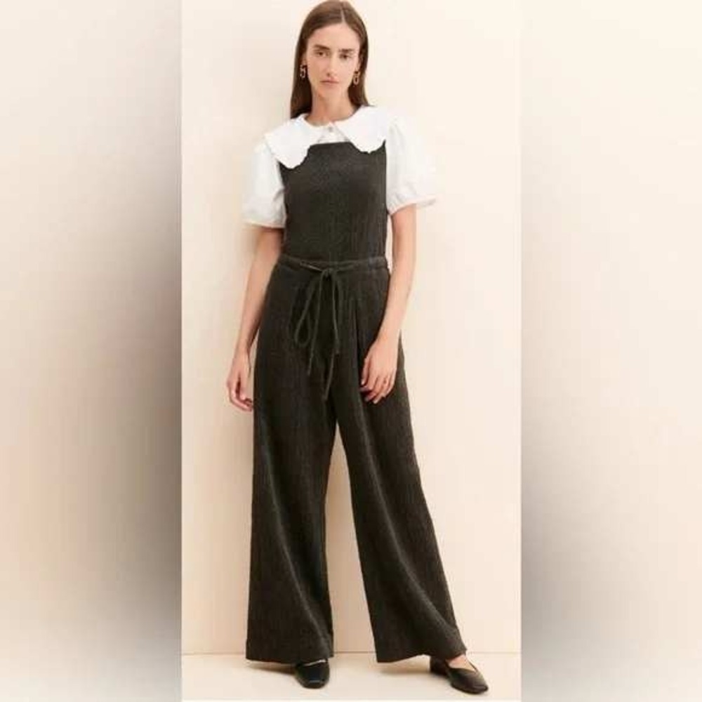 Missing‎ You Already Square Neck Wide Leg Corduroy Jumpsuit Size S Charcoal Gray